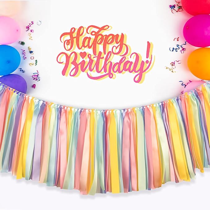 Pastel Rainbow Ribbon Tassel Garland Colorful Fabric Banner Hanging Patry - Image 7