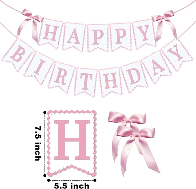 Bow Happy Birthday Banner for Bow Birthday Decorations Pink Bows Garland for - Image 3