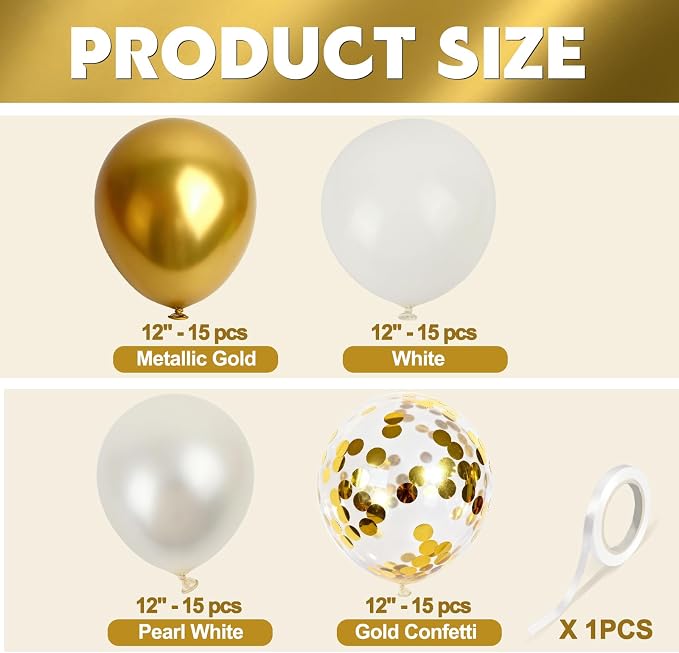 White Gold Balloons 60Pcs 12 Inch Confetti Latex Balloon Kit - Image 3