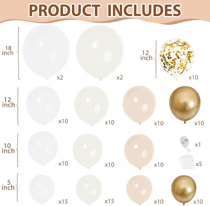 Sand White Ivory Gold Balloon Arch Kit, Party Decoration | Light White Beige - Image 2