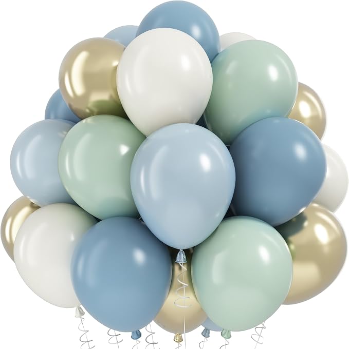 Dusty Blue Green Balloons, Slate Fog Blue Dusty Green Ivory Balloons by KAINSY