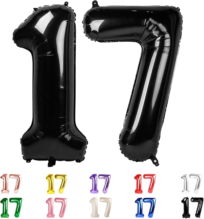 17 Balloon Numbers 40Inch for 17th Year Old Birthday Decorations, Inflation by Mluchee