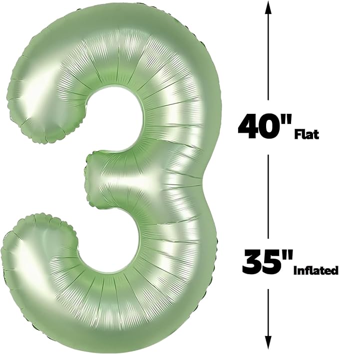 Sage Green Number 3 Balloon 40 inch, 3rd Birthday Party Balloons Decorations | - Image 3
