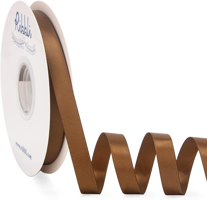 Ribbli Turftan Brown Satin Ribbon Double Faced Satin 1/2 inch x Continuous 50 by Ribbli