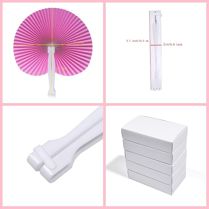 20 Pieces Pink Round Paper Fans | Foldable Handheld Fans - Image 2