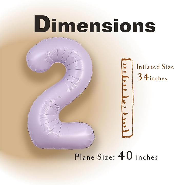 SUWEN 40 Inch Light Purple Lavender Big 2 Balloon Number Foil Helium 0-9 | 2nd - Image 2