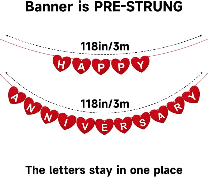 Pre-Strung Happy Anniversary Banner No DIY Felt Wedding Anniversary Party | - Image 3
