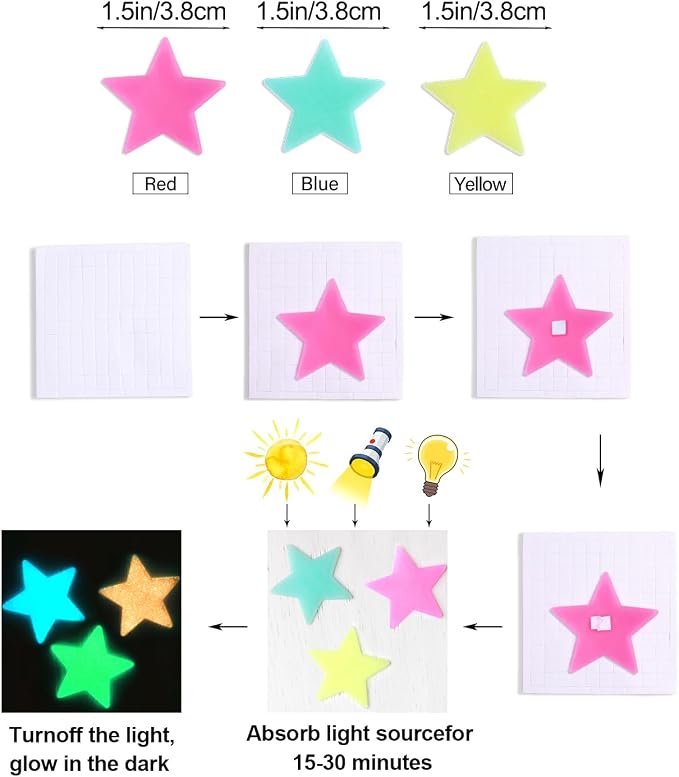 AM AMAONM 200pcs Glow in The Dark Luminous Stars Fluorescent Noctilucent - Image 6