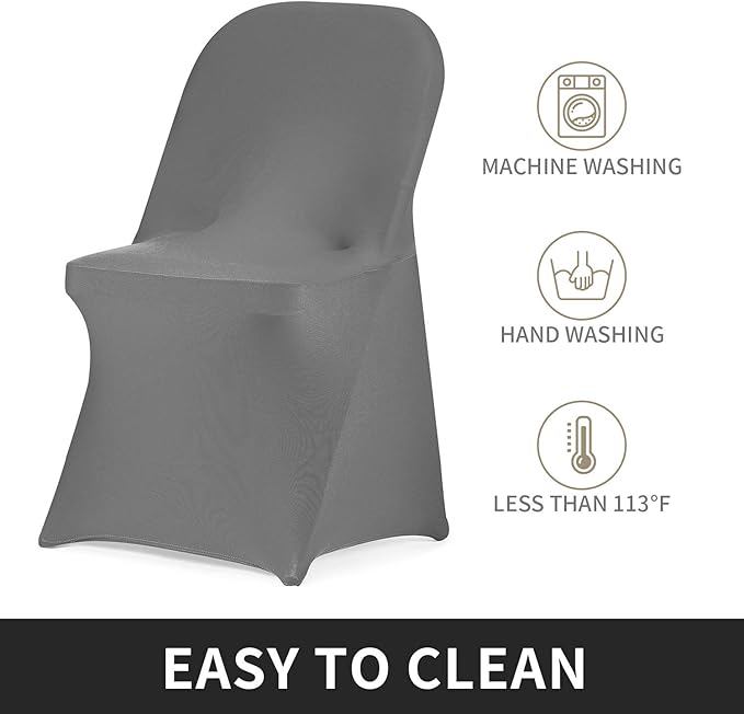 Peomeise Stretch Spandex Folding Chair Cover for Wedding Party Dining Banquet Event (Grey,12pcs)