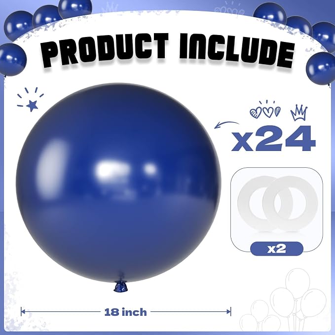 Navy Blue Balloons 18 Inch 24 Pack Matte Helium Latex Round Balloons - Image 2