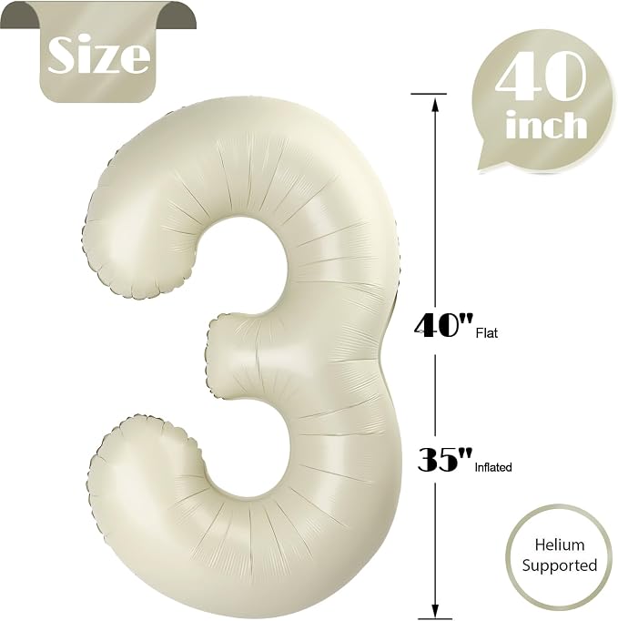 Cream Number 3 Balloon 40 Inch - Image 5