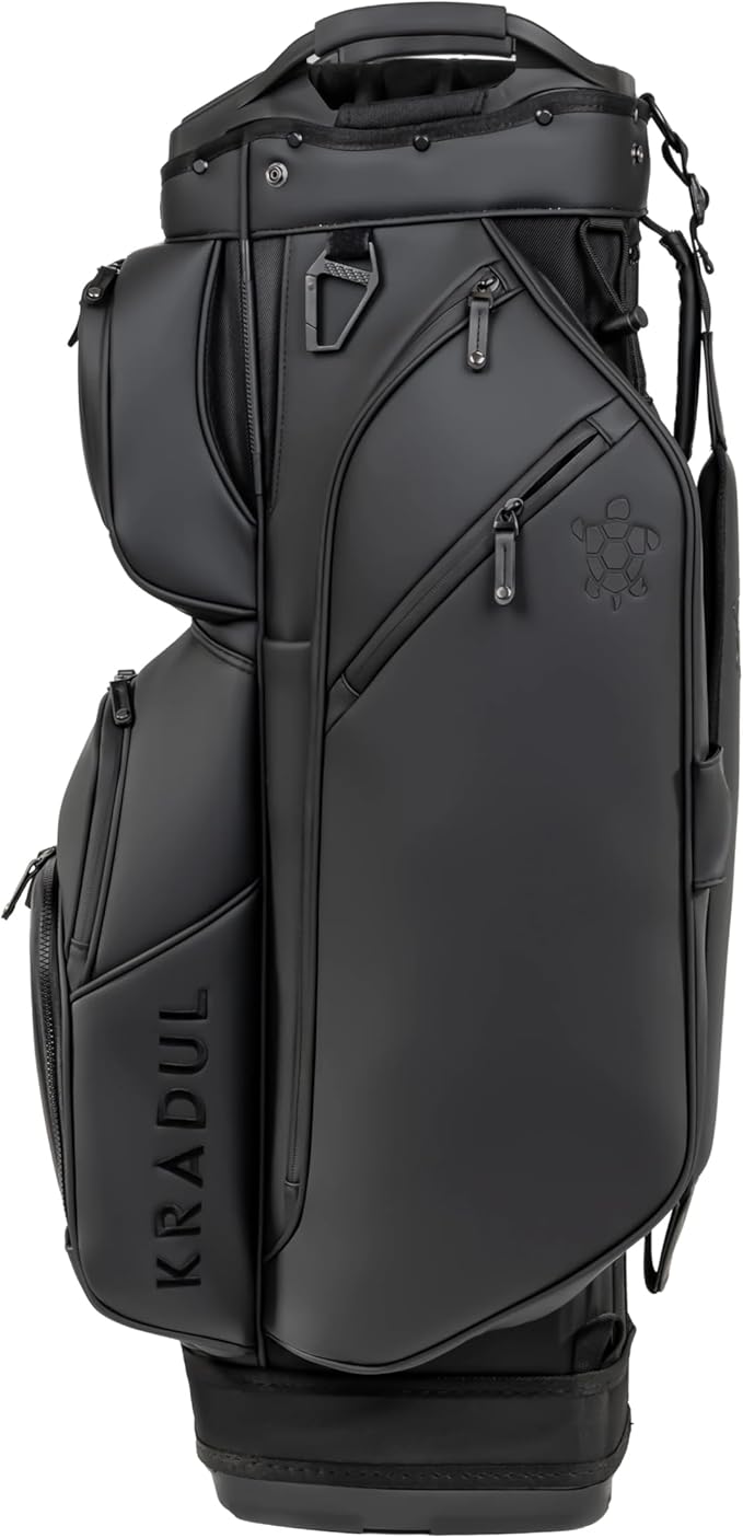KRADUL - LUX Cart Bag – Lightweight Vegan Leather Golf Cart Bag with Waterproof Pockets, Organized Club Dividers & Cart Strap Tunnel