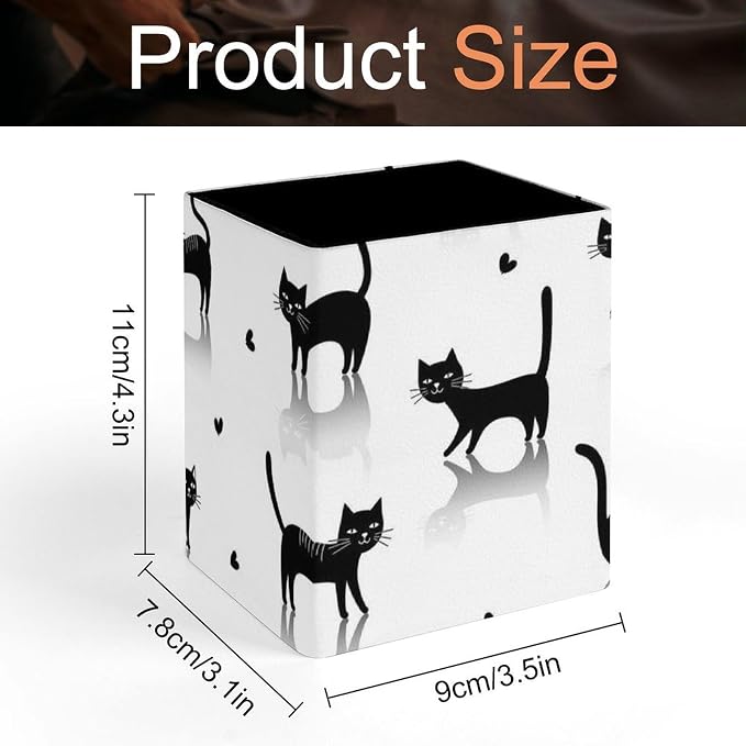 Pencil Pen Holder Cup, Desk Accessories Holder Black Cats White, Makeup Brush - Image 2