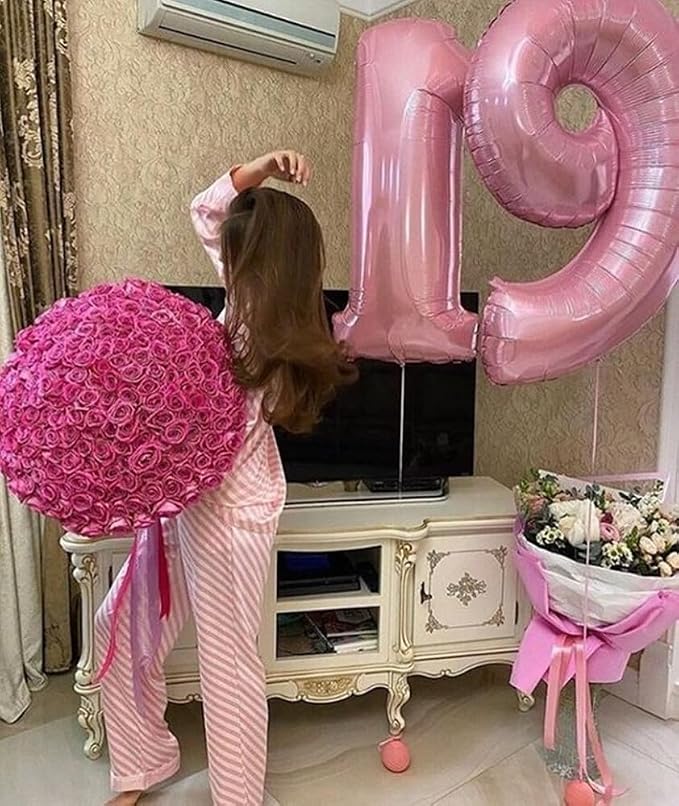 4 Balloon Numbers Birthday Decorations, 40In Pearl Pink Balloons - Image 6