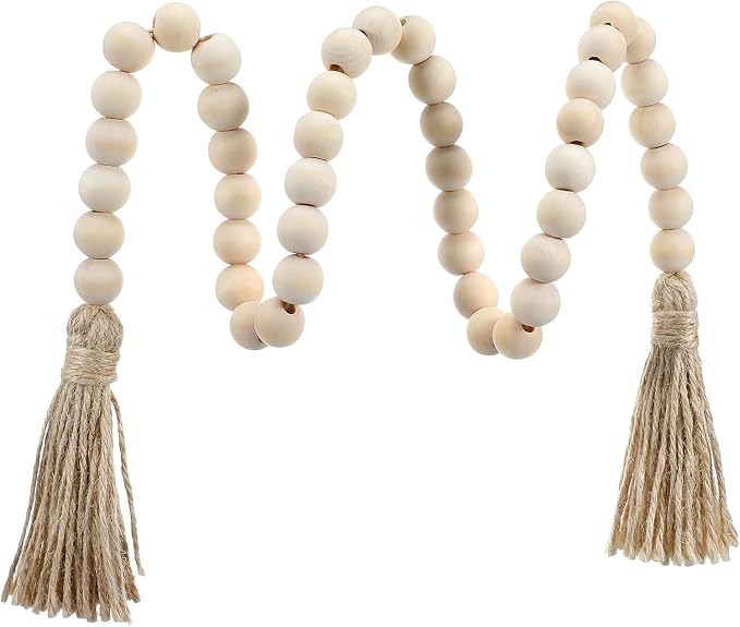Wood Beads Garland with Tassels 33.86" | Table Beads Natural Prayer Bead Rustic by Unknown