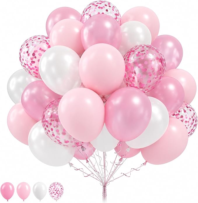 Balloons Pink and White, 60 Packs 12 Inch Light Pink White Balloons by Togvu