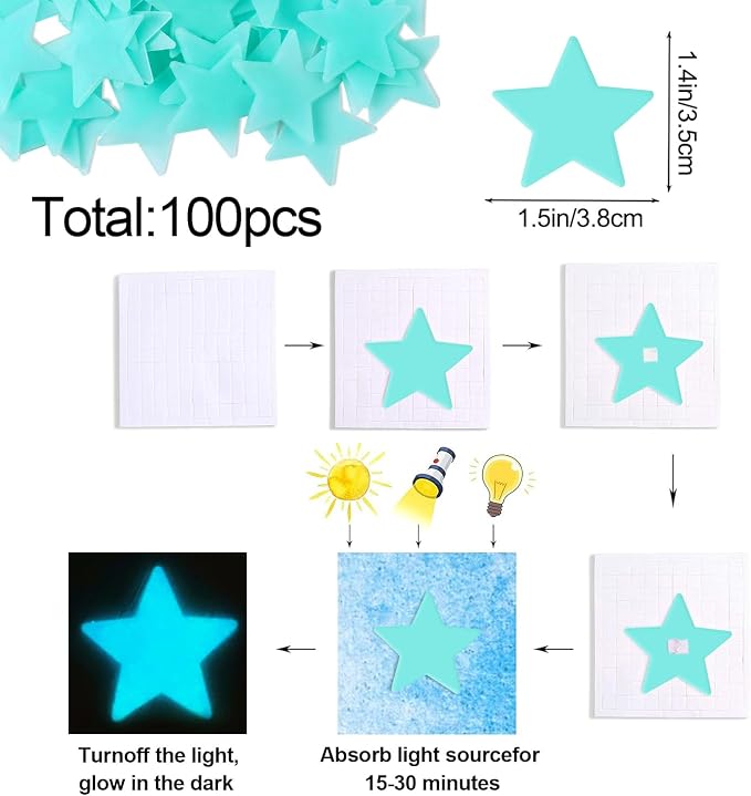 200pcs Glow in The Dark Luminous Stars Fluorescent Noctilucent Plastic Wall - Image 4