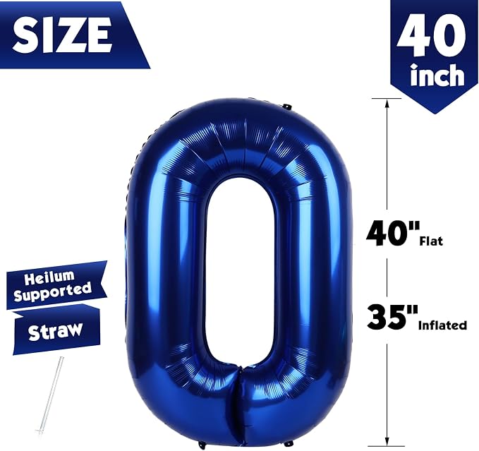 40 Inch Night Blue Number 0 Balloon, 0th Blue Birthday Party Decorations | 40 - Image 5