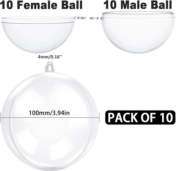 Jishi 10pk Clear Plastic Christmas Ornaments for Crafts Fillable DIY Christmas Ornaments Balls 4 Inch Acrylic Ornaments for Christmas Tree Decorations Hanging Christmas Decorations Home Decor Supplies