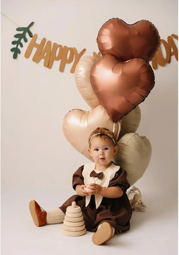 Sand White Brown Heart Balloons, 18Inch Boho Cream Nude Neutral Helium Balloon - Image 5