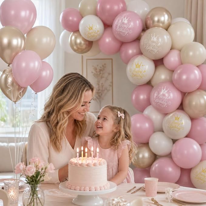 Dusty Pink Beige Gold Birthday Balloons - Image 7