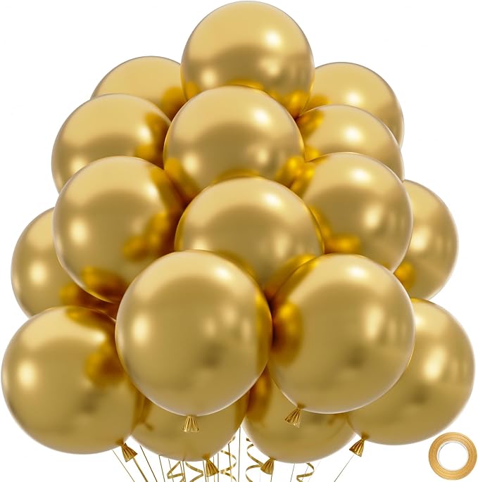 50pcs Metallic Gold Balloons, Helium Quality 12inch Chrome Gold Balloon | by ZizasAry