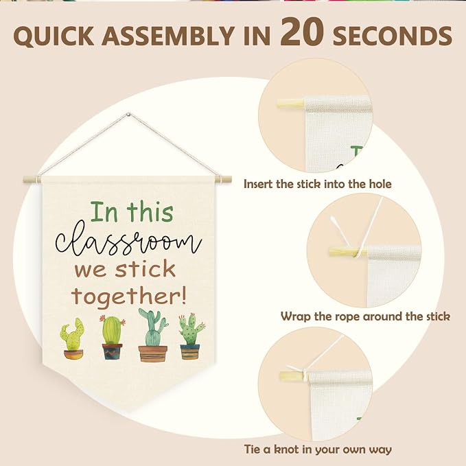 Plant Classroom Decor, in This Classroom We Stick Together Linen Canvas Banner - Image 6