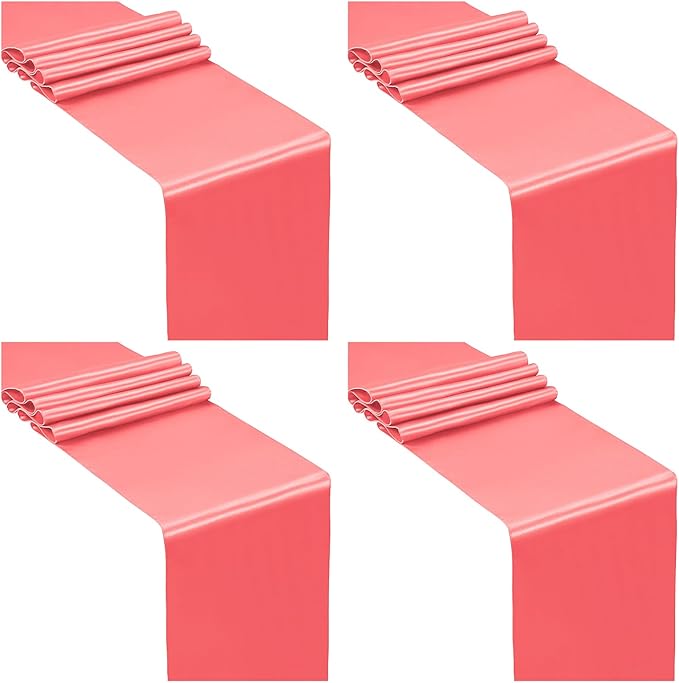 SiinvdaBZX 4 Pcs Coral Satin Table Runner 12 x 108 inches Long | Bright Smooth by SiinvdaBZX
