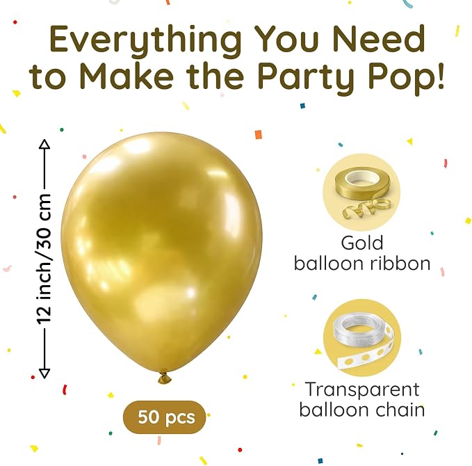 ZENO Gold Balloons 50pcs 12 Inch Helium Grade Latex Balloons - Image 2