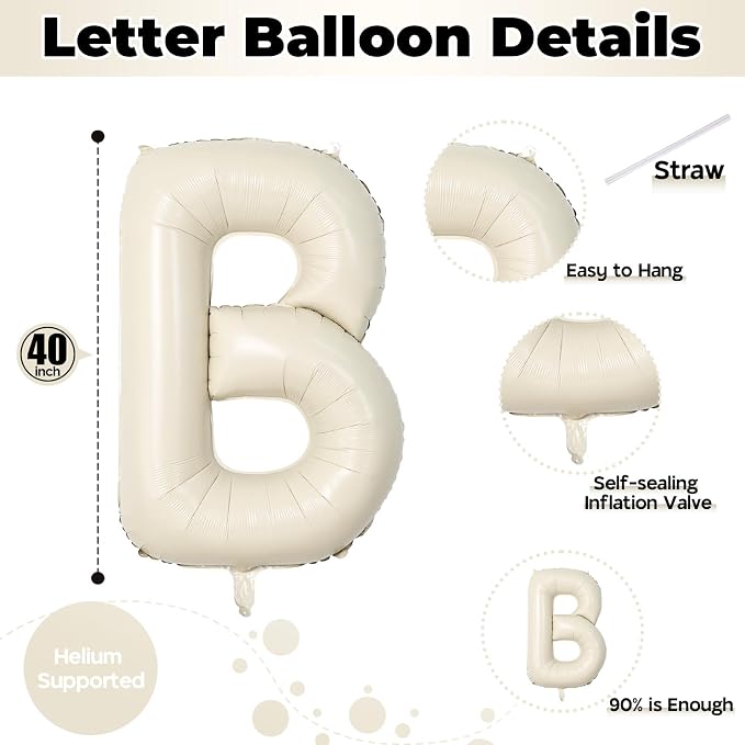40 Inch Beige BABY Balloon for Baby Shower, Large Cream White Baby Foil - Image 2