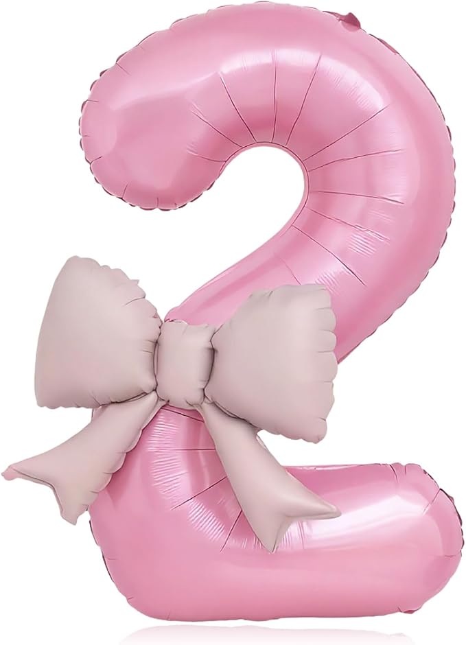 Bow Pink 2 Balloons, 40 Inch Giant Pink Bow Helium Foil Number 2 by Vsdski