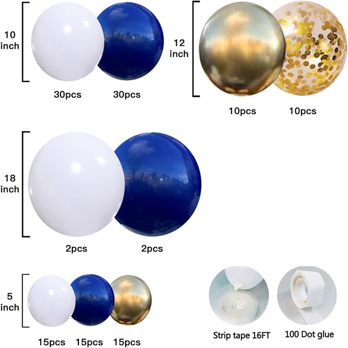 Navy Blue Gold Balloons Garland Kit, Party Decor | Dark Blue Gold White - Image 3