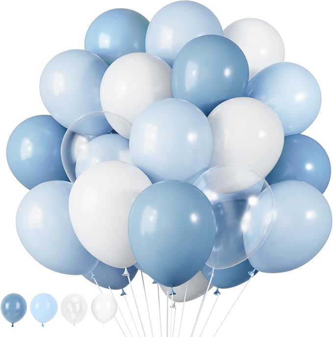 RUBFAC Dusty Blue and White Balloons, Party Balloons by RUBFAC