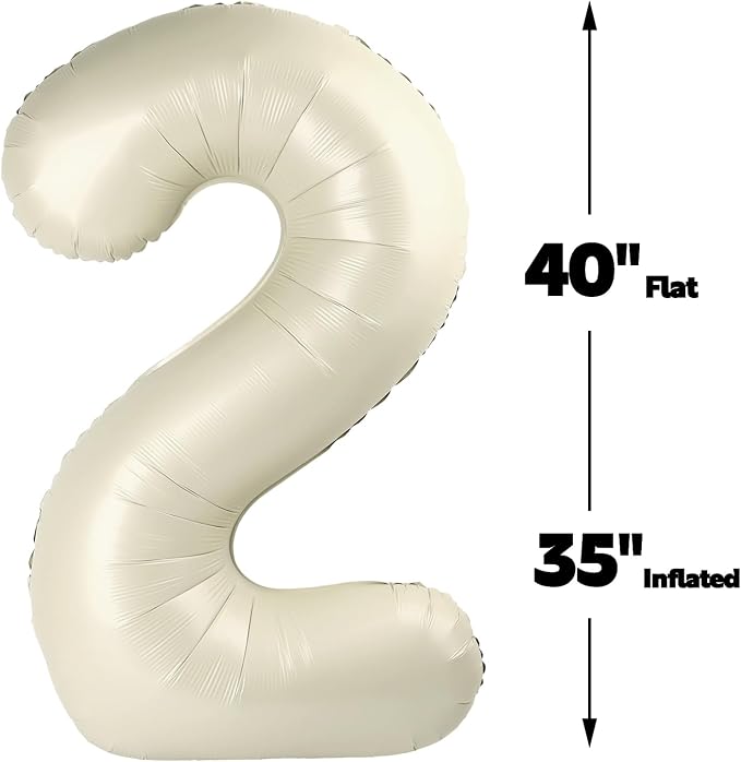 40 Inch Big Cream White Number 2 Balloon Birthday Decoration, Number 2 Helium - Image 2