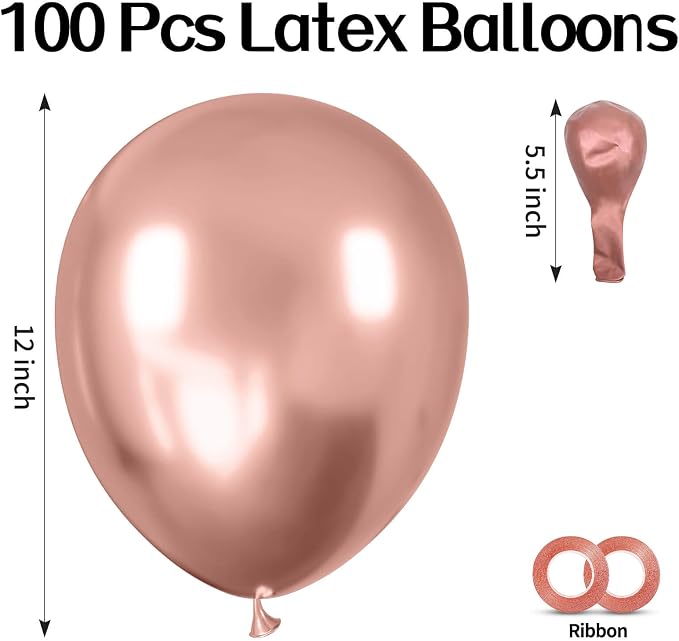 100pcs Rose Gold Metallic Chrome Balloons 12 inch Rose Gold Latex Round Helium - Image 2
