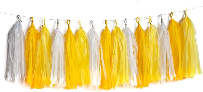 Yellow and White Tassel Garland Paper Tissue Tassels Garland by Tim%26Lin