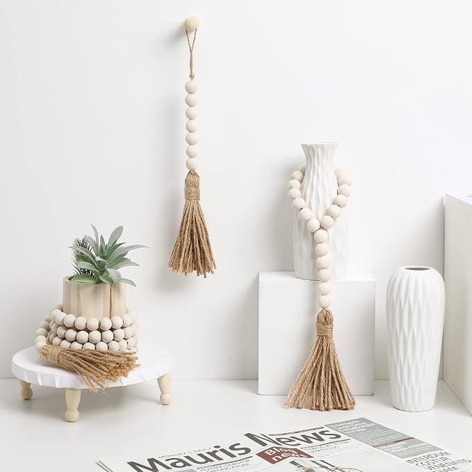 IMIKEYA Wooden Beads Garland: 3PCS Farmhouse Wood Bead Garland - Image 2