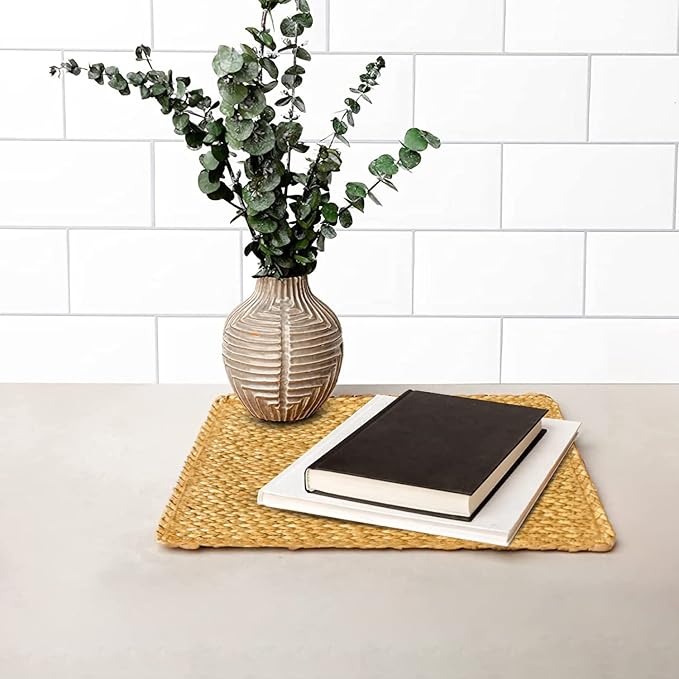 Square Woven Placemats Set of 4 Straw Table Placemat Extra Wide Braided Rattan - Image 3