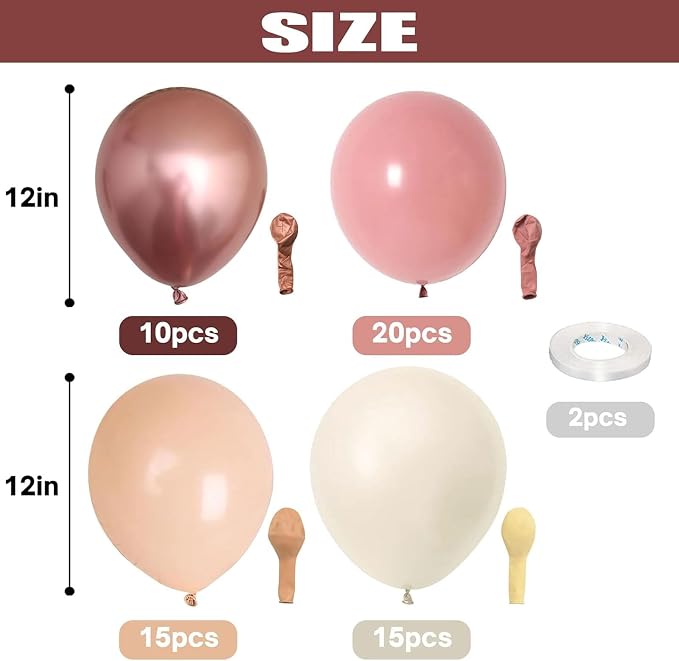 Retro Blush Pink Balloons, 60 Packs 12 Inch Dusty Pink Metallic Chrome Rose - Image 2