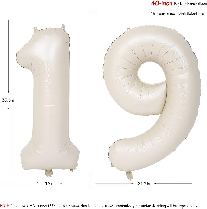 40 In Cream white Number Balloons Helium Foil Mylar Balloon Digital 19 | - Image 2