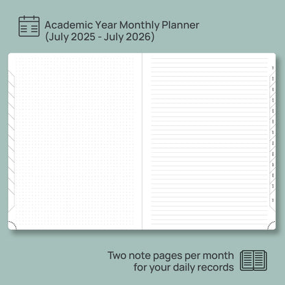 POPRUN Monthly Planner 2025-2026, 8.5'' x 11.25'', 13-Monthly Calendar (July 2025-July 2026) 15-Minute Hourly Appointment Book with Stair Tabs, Soft Cover, 100GSM Paper - Pacific Green