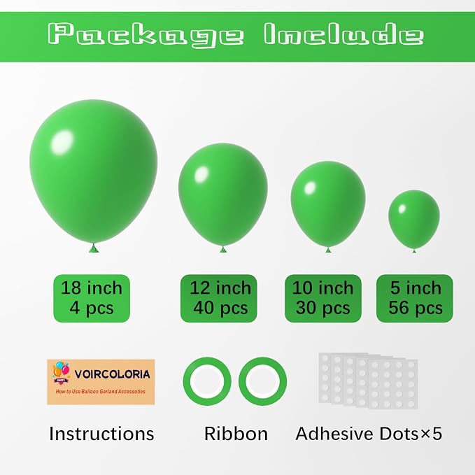 Voircoloria 130pcs Green Balloons Garland Arch Kit, 18 12 10 5 Inch | - Image 2