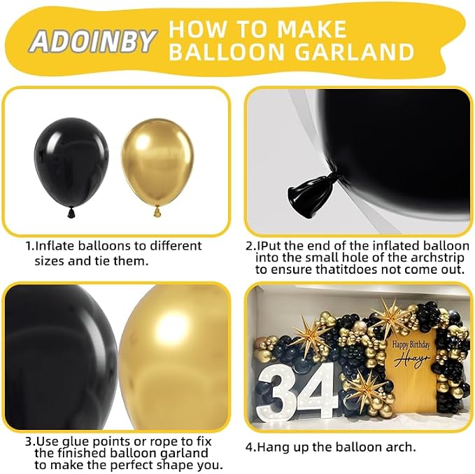 Black and Gold Balloon Arch Kit - Image 3