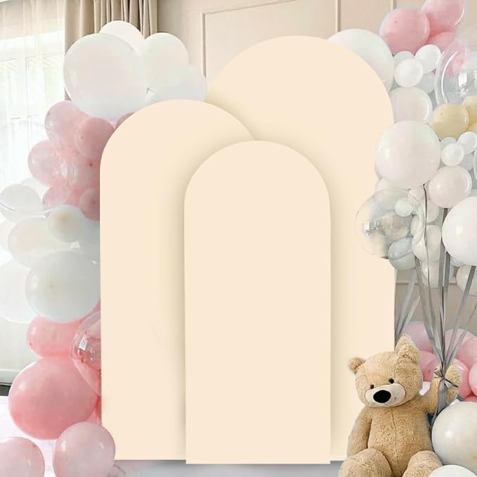 FANPROMS Wedding Arch Cover Beige 5ft 6ft 7ft Spandex Arch Backdrop Cover Set - Image 5