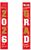 Graduation Decorations 2026 Banner Porch Sign Red Gold by ATFUNSHOP
