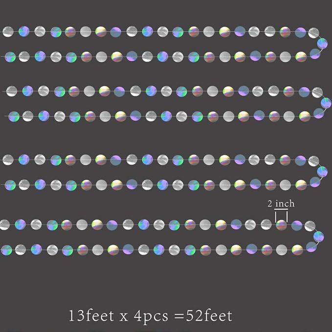 Cheerland Iridescent Party Decorations Holographic Circle Garlands Disco Theme - Image 3