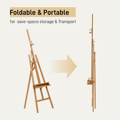 Studio Art Easel,Solid Beech Wood Artist Easel,Hold Canvas up to 48”, Adjustable A-Frame Lyre Style Painting Easel Stand with Storage Tray, Natural