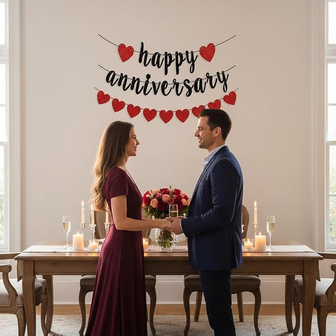 Happy Anniversary Banner, Glitter Paper and Cardstock, 6 ft Banner - Image 5