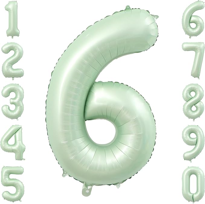 Olive Green Number 6 Balloon 40 Inch, Sage Foil Numeral by Unknown