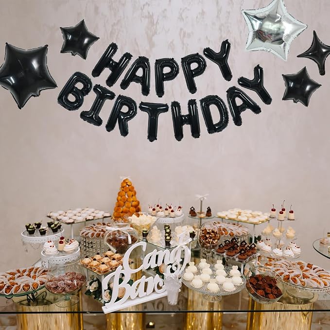 TONIFUL 35Pcs Black Birthday Decorations Kit 16 Inch Happy Birthday Balloon | - Image 5